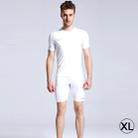 Round Collar Man's Tights Sport Short Sleeve T-shirt, White (Size: XL) - 1