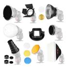 Falcon Eyes SG-100 Speedlite Accessories-kit, Universal Adapter Mount / Barndoor / Snoot/ Honeycomb / Standard Reflector / Honeycomb for Soft-reflector / Diffuser Ball / Color Gel / Softbox - 1