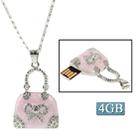 Pink Handbag Shaped Diamond Jewelry Necklace USB Flash Disk (4GB) - 1