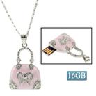 Pink Handbag Shaped Diamond Jewelry Necklace USB Flash Disk (16GB) - 1