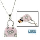 Pink Handbag Shaped Diamond Jewelry Necklace USB Flash Disk (32GB) - 1