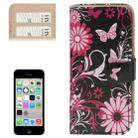 Butterflies over Flowers Pattern Leather Case with Credit Card Slots for iPhone 5C - 1