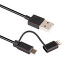 1m MFI 2 in 1 8 pin + Micro USB 2.0 Male to USB Data Sync Charging Cable(Black) - 1