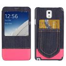 Jeans Style Flip Leather Case with Credit Card Slots & Call Display ID for Galaxy Note III / N9000(Magenta) - 1