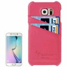 For Galaxy S6 Edge / G925 Card Wallet Litchi Genuine Leather Back Case(Magenta) - 1