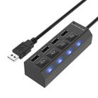 4 Ports USB Hub 2.0 USB Splitter High Speed 480Mbps with ON/OFF Switch, 4 LED(Black) - 1