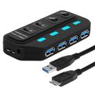 4 Ports USB 3.0 Hub with Individual Switches for each Data Transfer Ports(Black) - 1