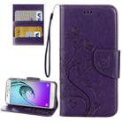 For Galaxy A3 (2017) / A320 Butterflies Love Flowers Embossing Horizontal Flip Leather Case with Holder & Card Slots & Wallet & Lanyard(Dark Purple) - 1