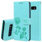 Rose Embossed Horizontal Flip PU Leather Case for Galaxy S10, with Holder & Card Slots & Wallet (Green) - 1