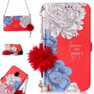 For Galaxy J5 (2017) (EU Version) Red Background Chrysanthemum Pattern Horizontal Flip Leather Case with Holder & Card Slots & Pearl Flower Ornament & Chain - 1