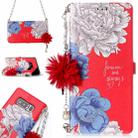 For Galaxy Note 8 Red Background Chrysanthemum Pattern Horizontal Flip Leather Case with Holder & Card Slots & Pearl Flower Ornament & Chain - 1