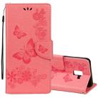 For Galaxy A8 (2018) Vintage Embossed Floral Butterfly Pattern Horizontal Flip Leather Case with Card Slot & Holder & Wallet & Lanyard(Pink) - 1