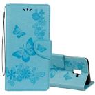 For Galaxy A8+ (2018) Vintage Embossed Floral Butterfly Pattern Horizontal Flip Leather Case with Card Slot & Holder & Wallet & Lanyard(Blue) - 1