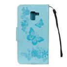 For Galaxy A8+ (2018) Vintage Embossed Floral Butterfly Pattern Horizontal Flip Leather Case with Card Slot & Holder & Wallet & Lanyard(Blue) - 3