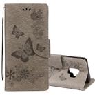 For Galaxy S9 Vintage Embossed Floral Butterfly Pattern Horizontal Flip Leather Case with Card Slot & Holder & Wallet & Lanyard(Grey) - 1