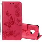 For Galaxy S9 Vintage Embossed Floral Butterfly Pattern Horizontal Flip Leather Case with Card Slot & Holder & Wallet & Lanyard(Red) - 1