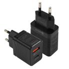 LZ-728 QC 3.0 USB + PD 20W USB-C / Type-C Fast Travel Charger, EU Plug(Black) - 1