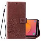 Lucky Clover Pressed Flowers Pattern Leather Case for Galaxy J8 (2018) , with Holder & Card Slots & Wallet & Hand Strap (Brown) - 1