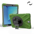 For Galaxy Tab S3 9.7 inch T820 360 Degree Rotation PC + Silicone Protective Case with Holder & Hand-strap(Army Green) - 1