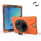 For Galaxy Tab S3 9.7 inch T820 360 Degree Rotation PC + Silicone Protective Case with Holder & Hand-strap (Orange) - 1