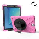 For Galaxy Tab S3 9.7 inch T820 360 Degree Rotation PC + Silicone Protective Case with Holder & Hand-strap (Pink) - 1