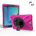 For Galaxy Tab S3 9.7 inch T820 360 Degree Rotation PC + Silicone Protective Case with Holder & Hand-strap (Magenta) - 1