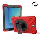 For Galaxy Tab S3 9.7 inch T820 360 Degree Rotation PC + Silicone Protective Case with Holder & Hand-strap (Red) - 1