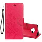 Embossed Butterfly Pattern Horizontal Flip Leather Case with Card Slot & Holder & Wallet & Lanyard For Galaxy Note9(Magenta) - 1