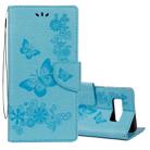 For Galaxy Note 8 Pressed Flowers Butterfly Pattern Horizontal Flip Leather Case with Holder & Card Slots & Wallet & Lanyard (Blue) - 1