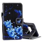 Blue Flower Pattern Horizontal Flip Leather Case for Galaxy S10, with Holder & Card Slots & Wallet - 1