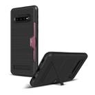 TPU + PC Brushed Texture Protective Back Cover Case for Galaxy S10,with Card Slot & Holder(Black) - 1
