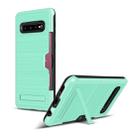 TPU + PC Brushed Texture Protective Back Cover Case for Galaxy S10,with Card Slot & Holder(Mint Green) - 1