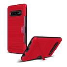 TPU + PC Brushed Texture Protective Back Cover Case for Galaxy S10,with Card Slot & Holder(Red) - 1