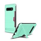 TPU + PC Brushed Texture Protective Back Cover Case for Galaxy S10+,with Card Slot & Holder(Mint Green) - 1