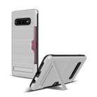 TPU + PC Brushed Texture Protective Back Cover Case for Galaxy S10+,with Card Slot & Holder(Silver) - 1