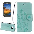 For Galaxy S7 Active Pressed Flowers Butterfly Pattern Horizontal Flip Leather Case with Holder & Card Slots & Wallet & Lanyard(Baby Blue) - 1