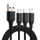 2A 1.2m 3 in 1 USB to 8 Pin & USB-C / Type-C & Micro USB Nylon Weave Charging Cable(Black) - 1