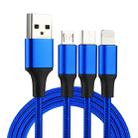 2A 1.2m 3 in 1 USB to 8 Pin & USB-C / Type-C & Micro USB Nylon Weave Charging Cable(Blue) - 1