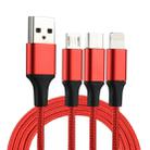 2A 1.2m 3 in 1 USB to 8 Pin & USB-C / Type-C & Micro USB Nylon Weave Charging Cable(Red) - 1