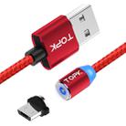 TOPK AM23 1m 2.4A Max USB to Micro USB Nylon Braided Magnetic Charging Cable with LED Indicator(Red) - 1