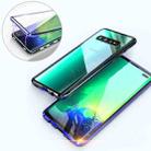 Ultra Slim Double Sides Magnetic Adsorption Angular Frame Tempered Glass Magnet Flip Case for Galaxy S10+, Screen Fingerprint Unlock Is Supported(Black Blue) - 1