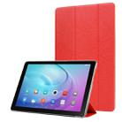 Silk Texture Horizontal Flip Leather Case with Three-Folding Holder for Galaxy Tab T510 (Red) - 1