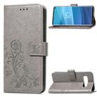 Lucky Clover Pressed Flowers Pattern Leather Case for Galaxy S10, with Holder & Card Slots & Wallet & Hand Strap(Grey) - 1