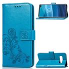 Lucky Clover Pressed Flowers Pattern Leather Case for Galaxy S10+, with Holder & Card Slots & Wallet & Hand Strap(Blue) - 1