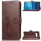 Lucky Clover Pressed Flowers Pattern Leather Case for Galaxy S10+, with Holder & Card Slots & Wallet & Hand Strap(Brown) - 1