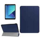 For Galaxy Tab S3 9.7 inch T820 / T825 Custer Texture Horizontal Flip Leather Case with 3-folding Holder(Dark Blue) - 1