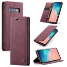 CaseMe-013 Multifunctional Retro Frosted Horizontal Flip Leather Case for Galaxy S10, with Card Slot & Holder & Wallet (Wine Red) - 1