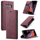 CaseMe-013 Multifunctional Retro Frosted Horizontal Flip Leather Case for Galaxy S10 Plus, with Card Slot & Holder & Wallet (Wine Red) - 1