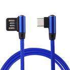 1m 2.4A Output USB to USB-C / Type-C Double Elbow Design Nylon Weave Style Data Sync Charging Cable(Dark Blue) - 1