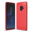 For Galaxy S9 Brushed Carbon Fiber Texture Soft TPU Anti-skip Protective Cover Back Case(Red) - 1